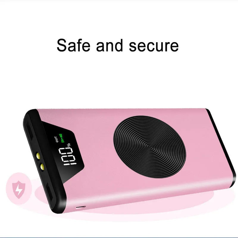 20000mAh metal wireless charging power bank in black with USB ports