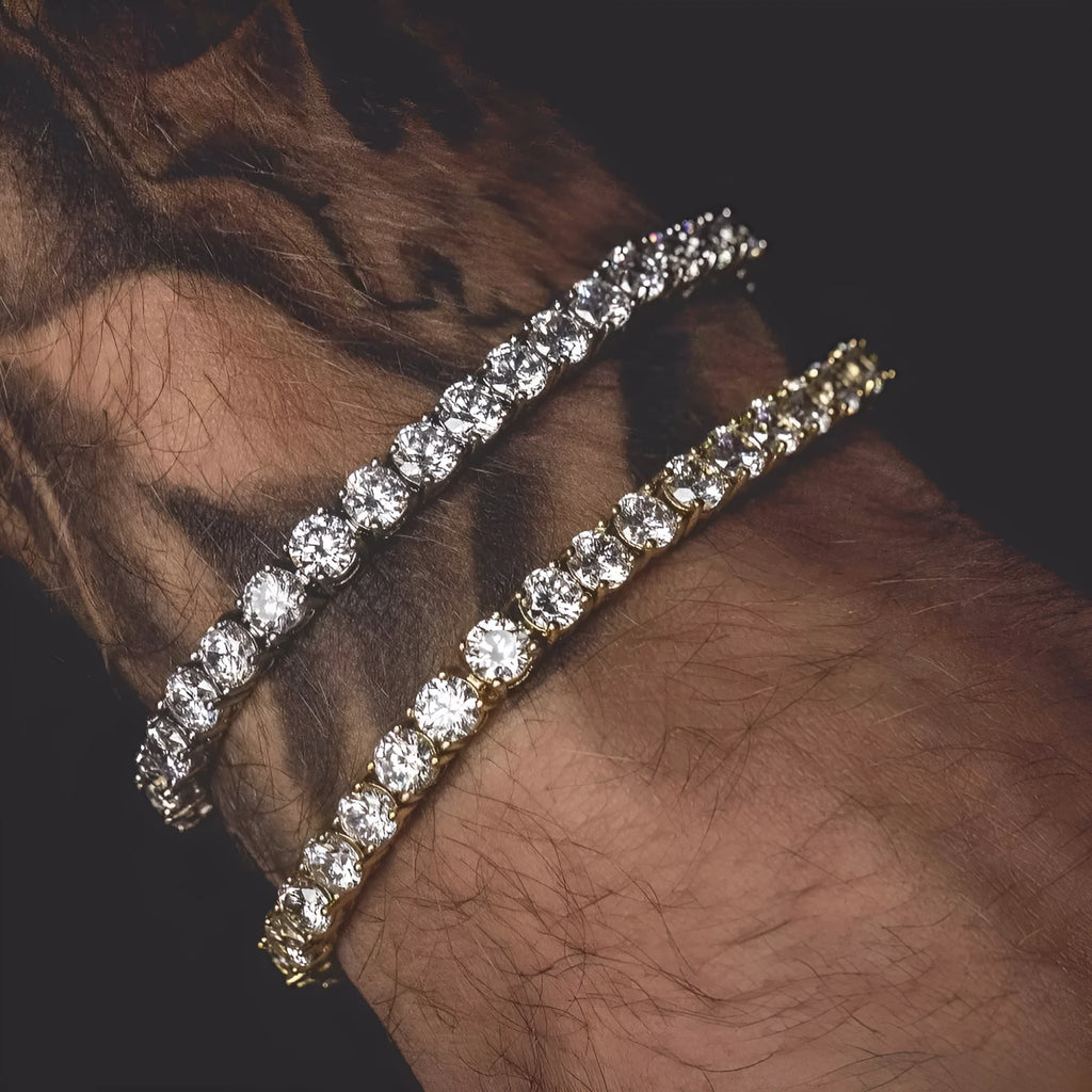 Men's geometric hip hop bracelet with single row rhinestones on link chain