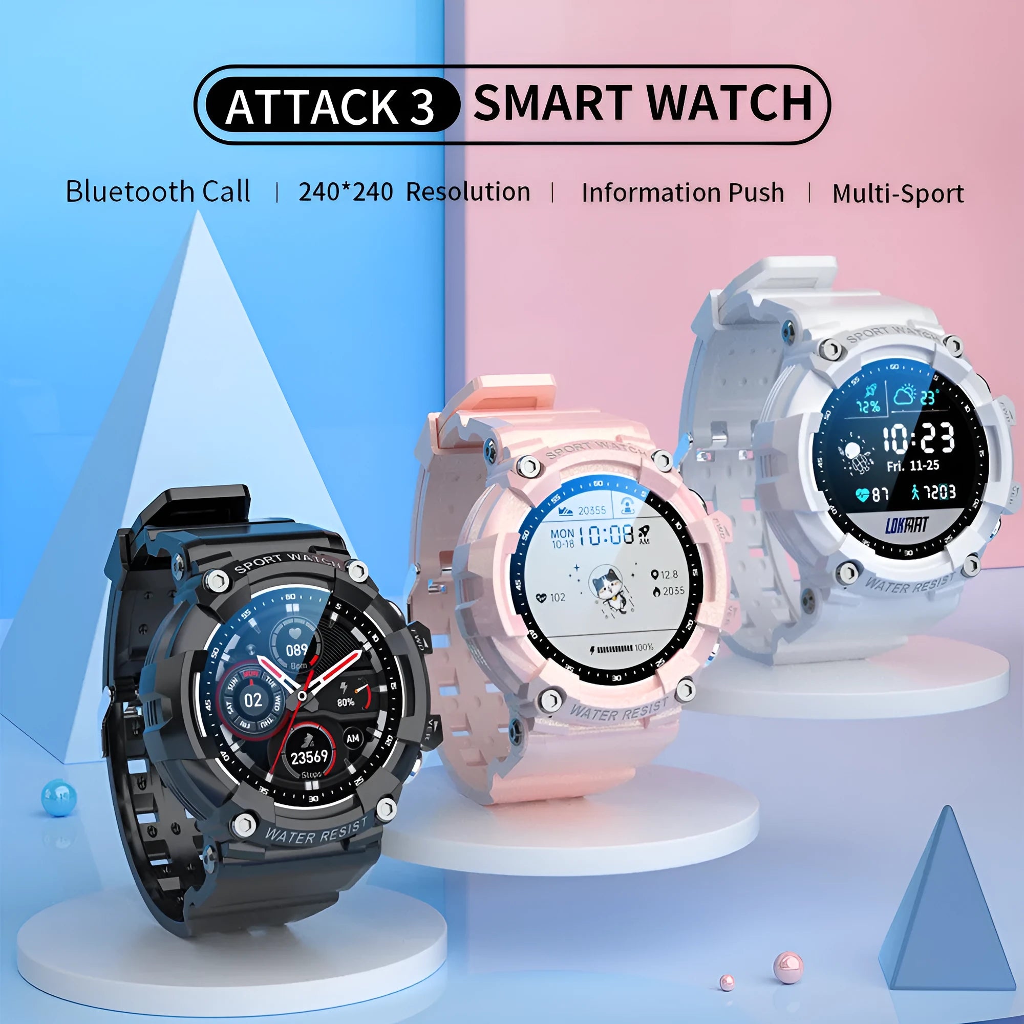 IP67 waterproof smart Bluetooth sports watch with round display on TPU strap