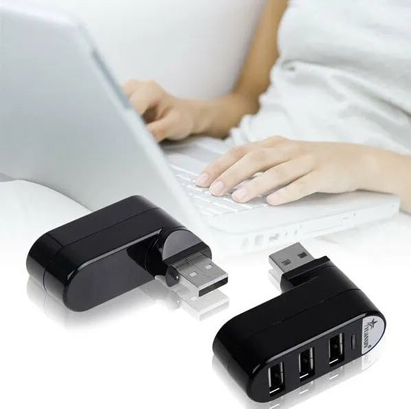 USB 2.0 multi-port hub splitter in black or white colour with spin-design