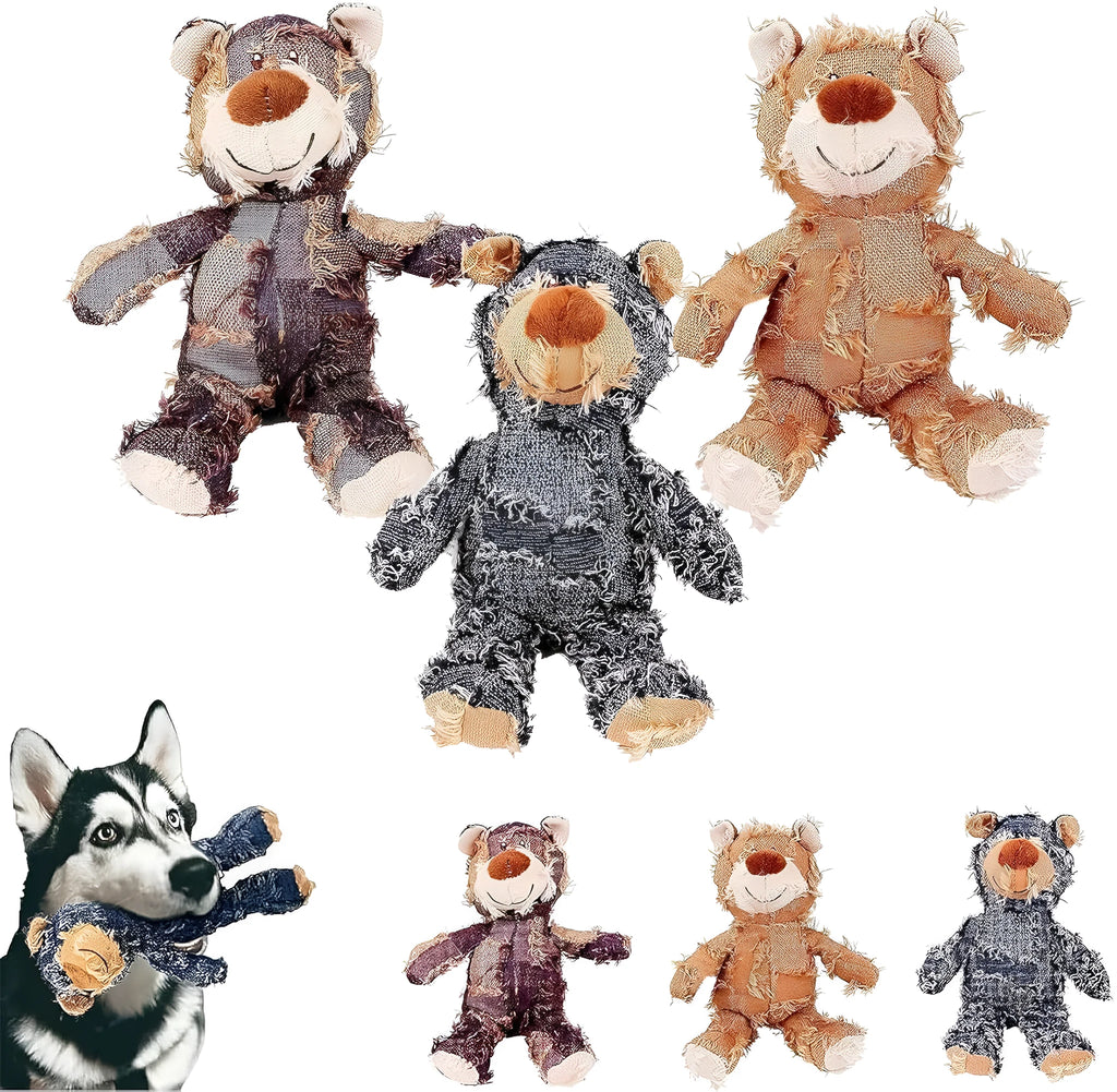 Indestructible robust bear dog toy for heavy chewers, dark purple, with built-in squeaker for interactive play