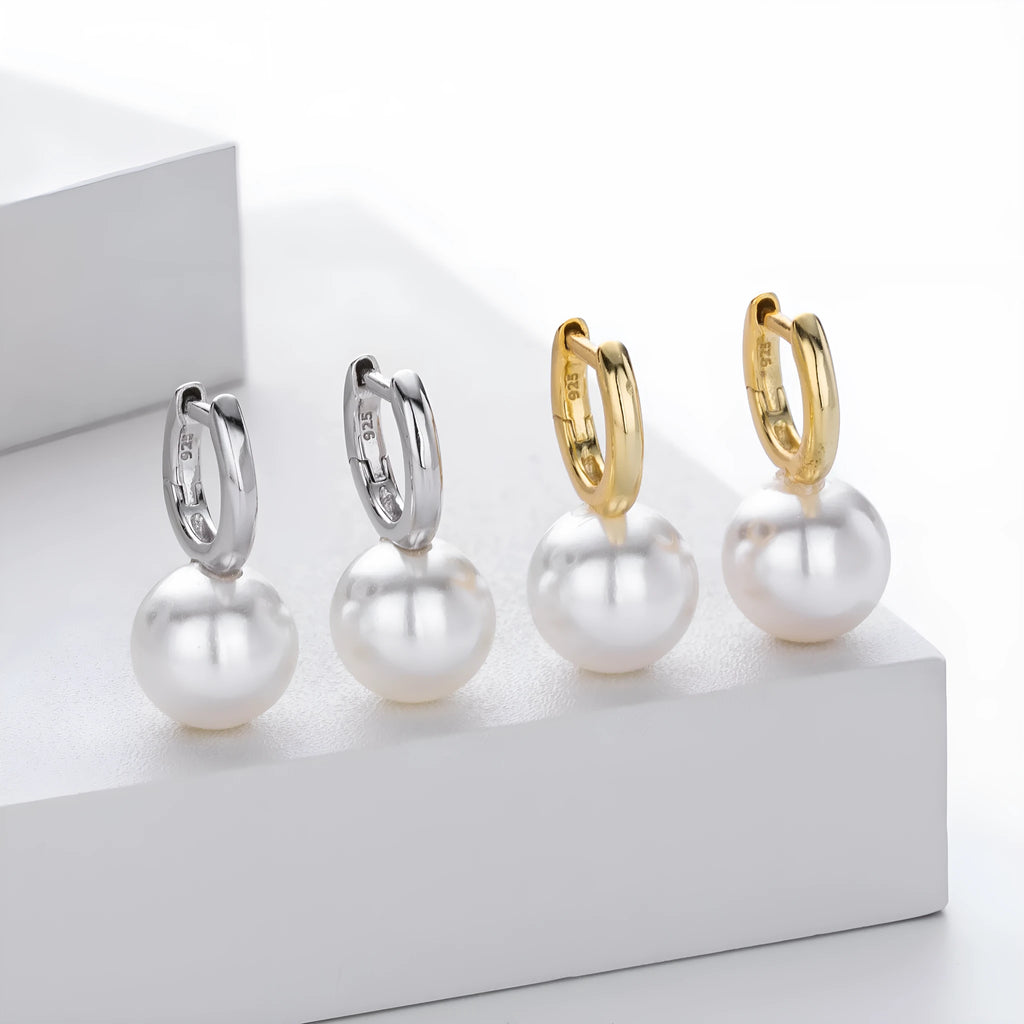 Sterling silver 925 fairy pearl earrings geometric shape gold platinum electroplated women