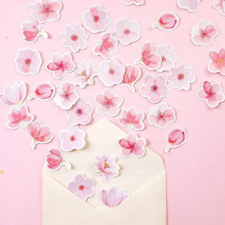 Sakura Story romantic sticker DIY material 45 sheets self-adhesive paper pink watercolor design