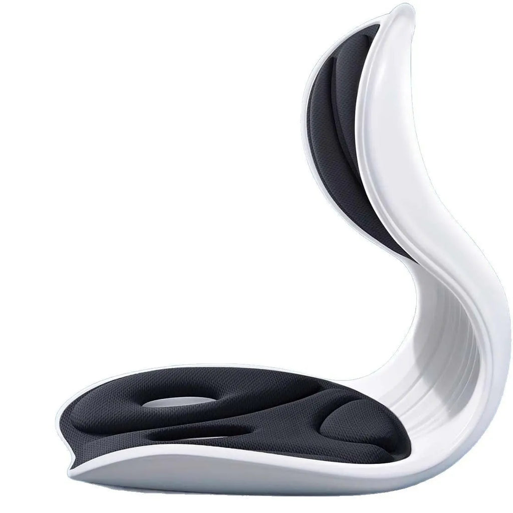 Japanese style lumbar support cushion in grey on chair