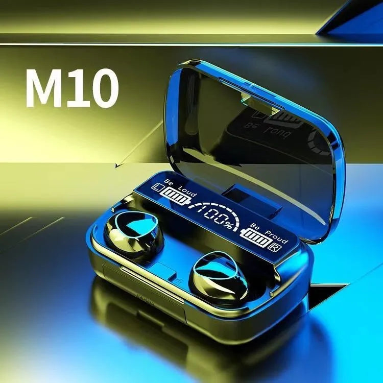 Black wireless Bluetooth earbuds with digital display charging case and magnetic charging
