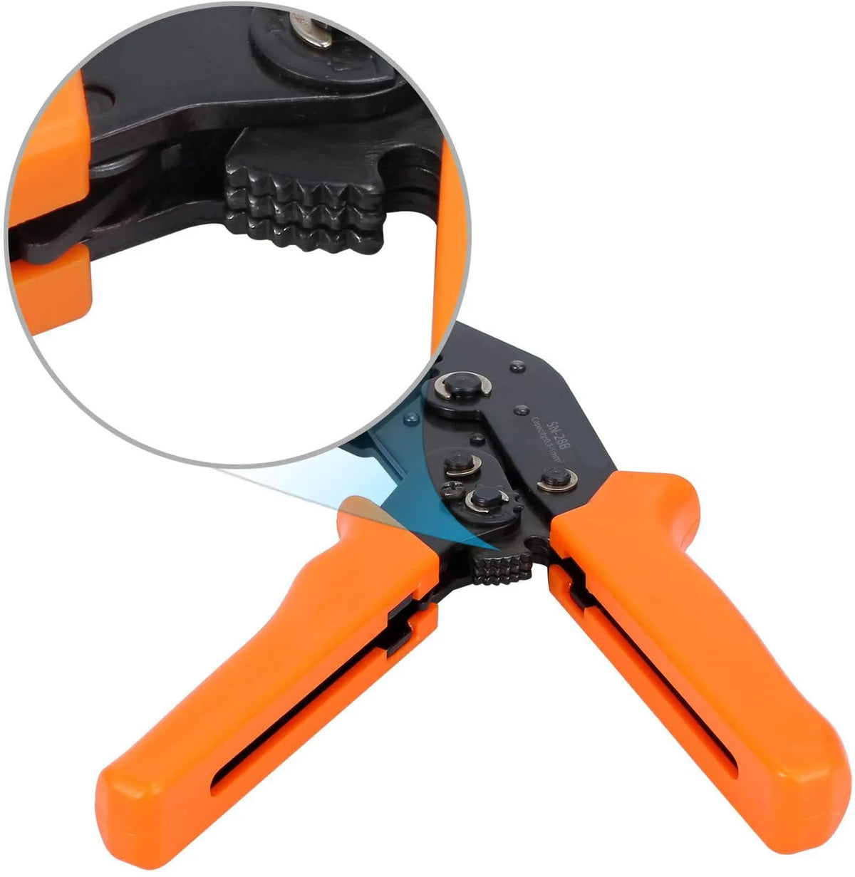 Yellow ratchet crimping pliers SN-28B 195mm alloy handle on workbench