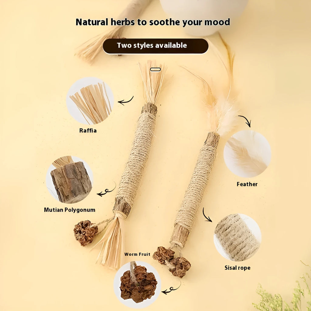 Polygonum Mu Molar wood cat teeth grinding rod with Lafite grass and decorative elements