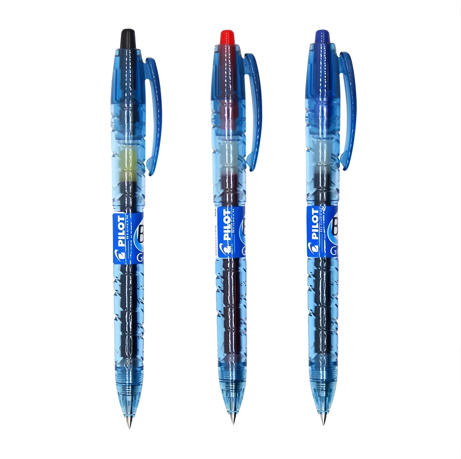 Press pen 0.5mm retractable gel pen with transparent blue barrel and black ink