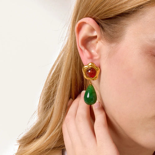 Antique style resin earrings geometric quadrilateral electroplated finish women eight colour options