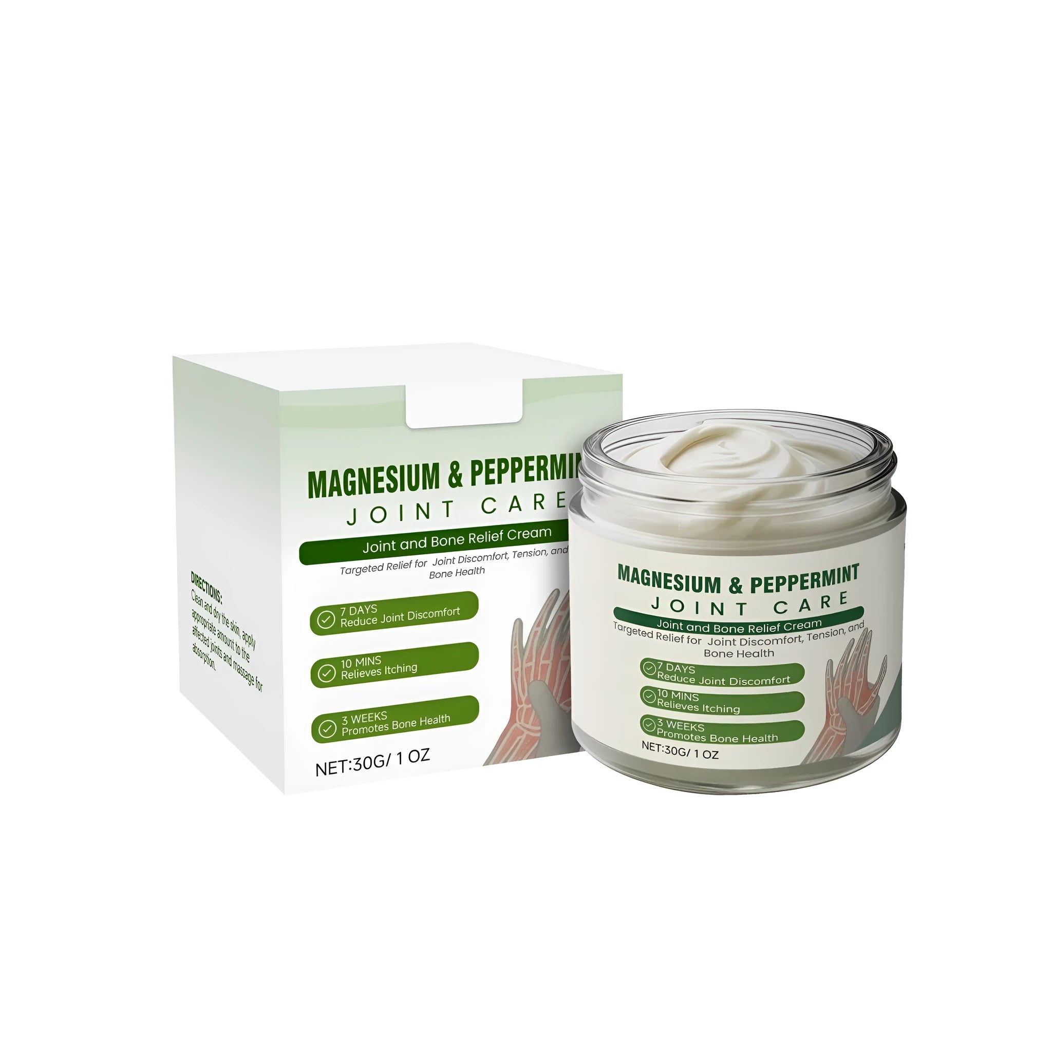 30g tube of joint and bone relief cream with ingredients mint, arnica, and turmeric