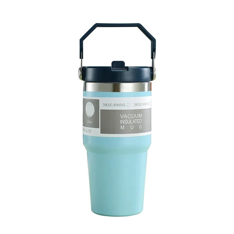 Stainless steel insulated travel tumbler with handle cover in various colours