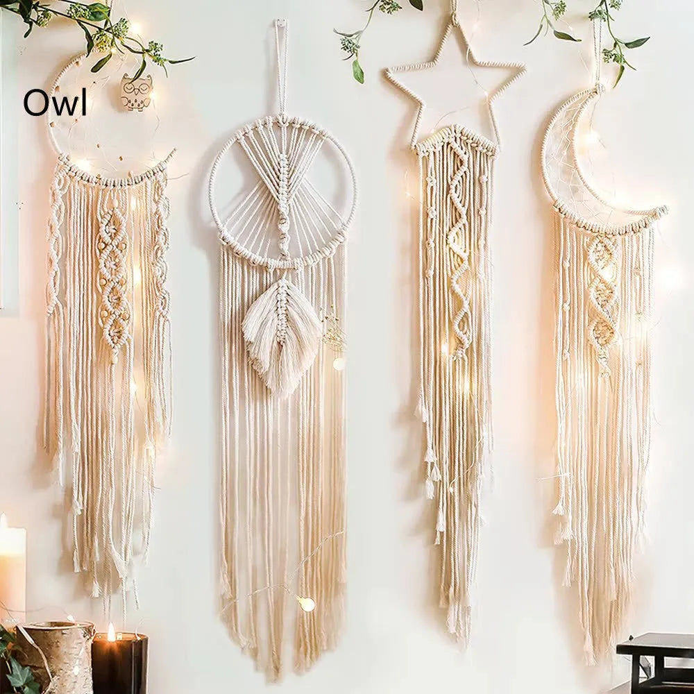 Handmade woven dreamcatcher hanging lamp with light 90cm long cotton thread