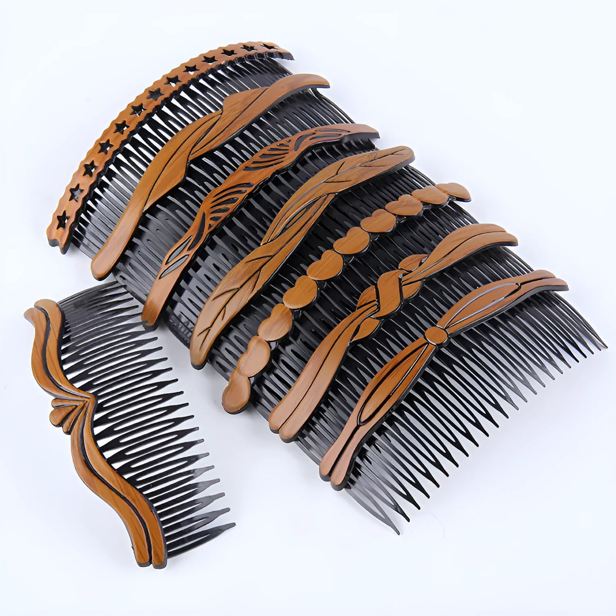 Retro Korean hair comb in plastic and resin, women's wavy styling, 10-piece set with colour options A1 to A10