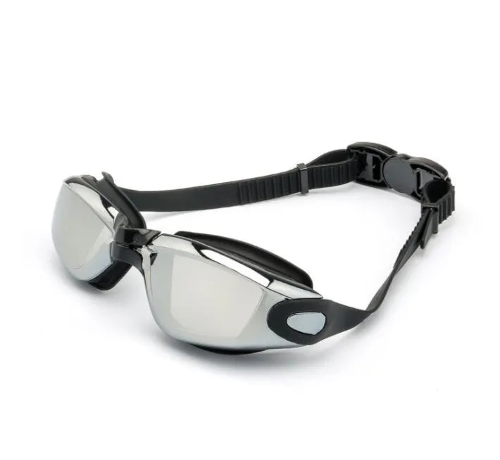Swimming goggles with polycarbonate PC anti-fog lens and silicone strap in blue
