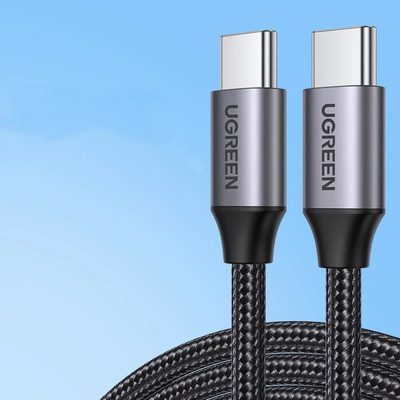 Double-ended Type-C PD fast charge cable with nylon braid, straight head split design, available in multiple lengths