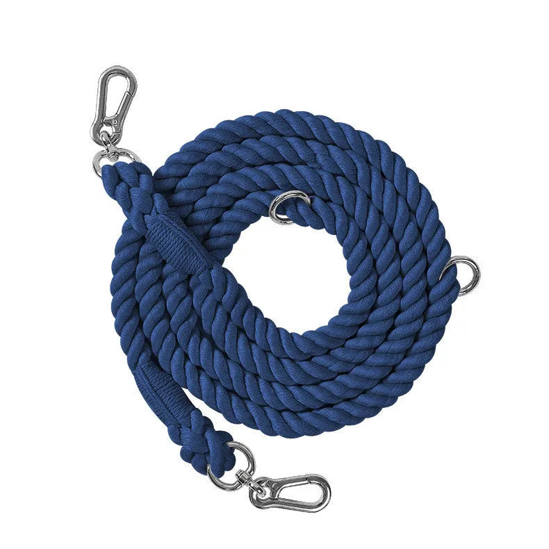 Woven rainbow double-ended dog lead with hand-held rope section in multiple colour options