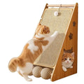 Vertical cat scratch board with hemp rope elements mounted to wall