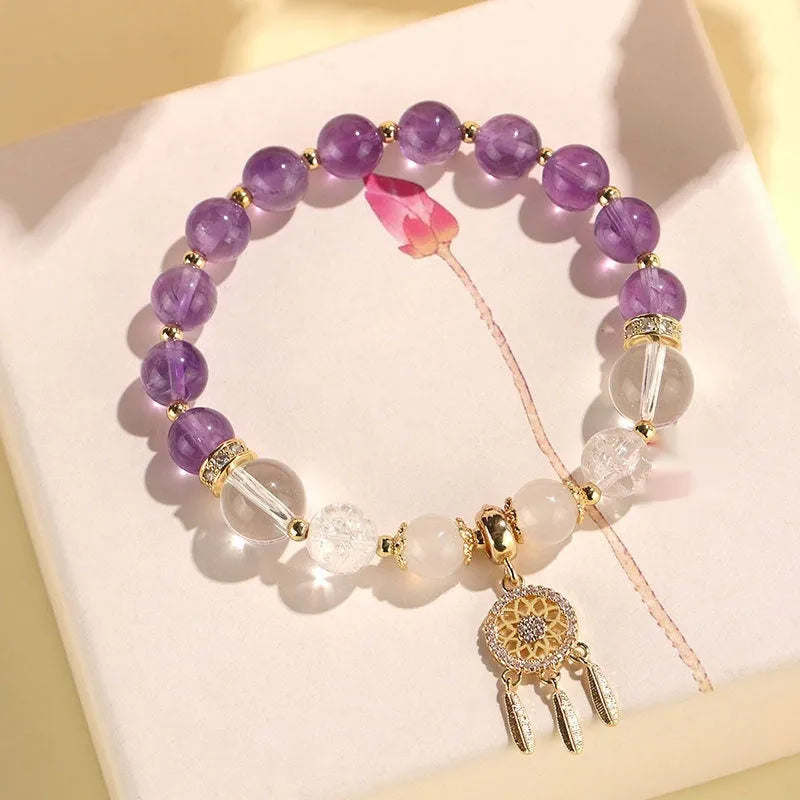 Women's Chinese style electroplated crystal tassel bracelet with diamond-shaped charms