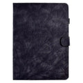 Imitation leather protective case with stand for a tablet, shown in black.