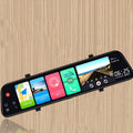 12-inch rearview mirror tachograph with dual camera lenses and large touch screen display for car