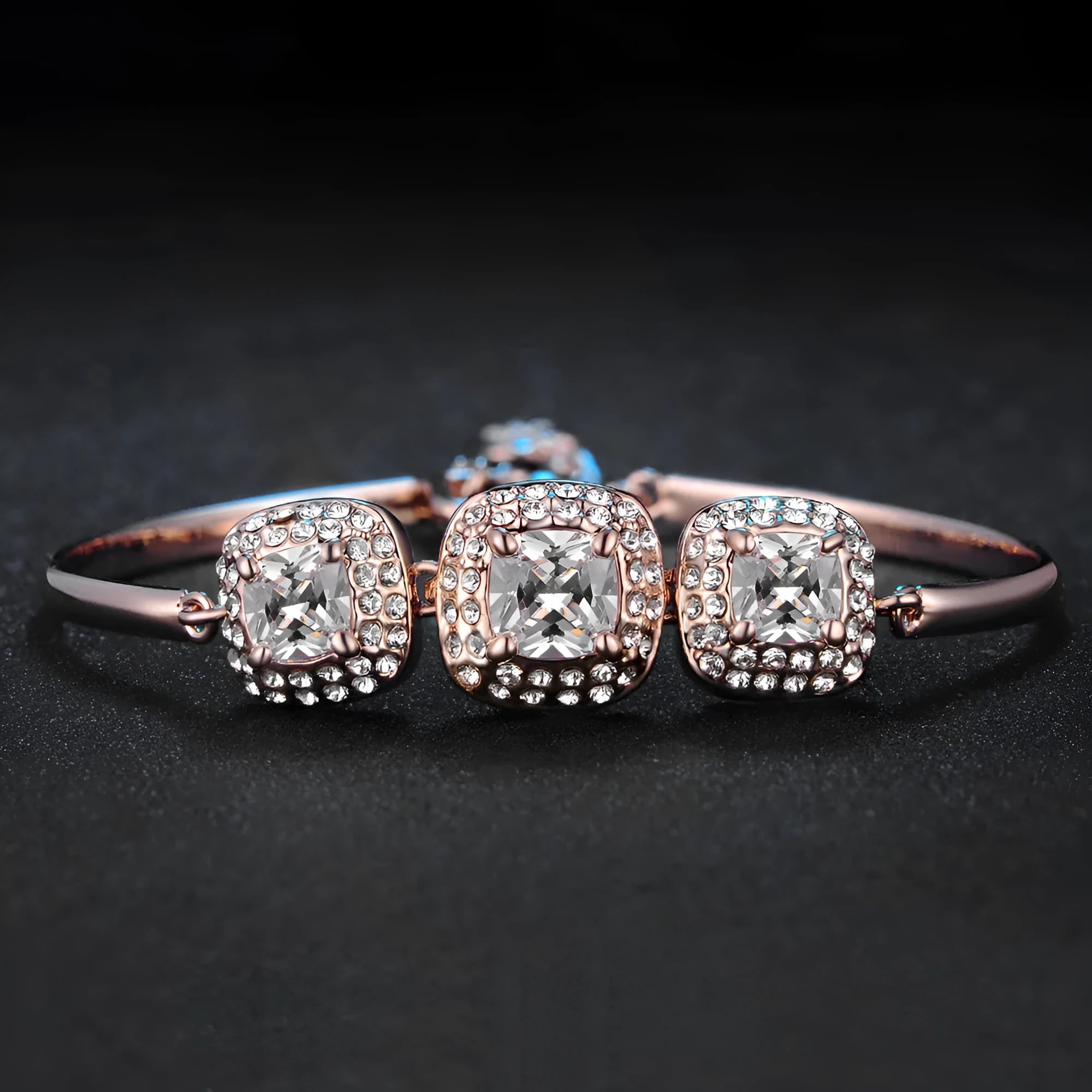Square rock candy full diamond women's bracelet in rose gold gold-plated copper geometric design