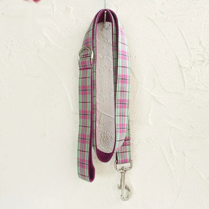Mint green polyester dog collar and leash set shown together as matching walking accessories