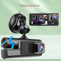 A compact black Wi-Fi dash cam with a 2.0-inch screen mounted on a car windscreen, showing a live road view.