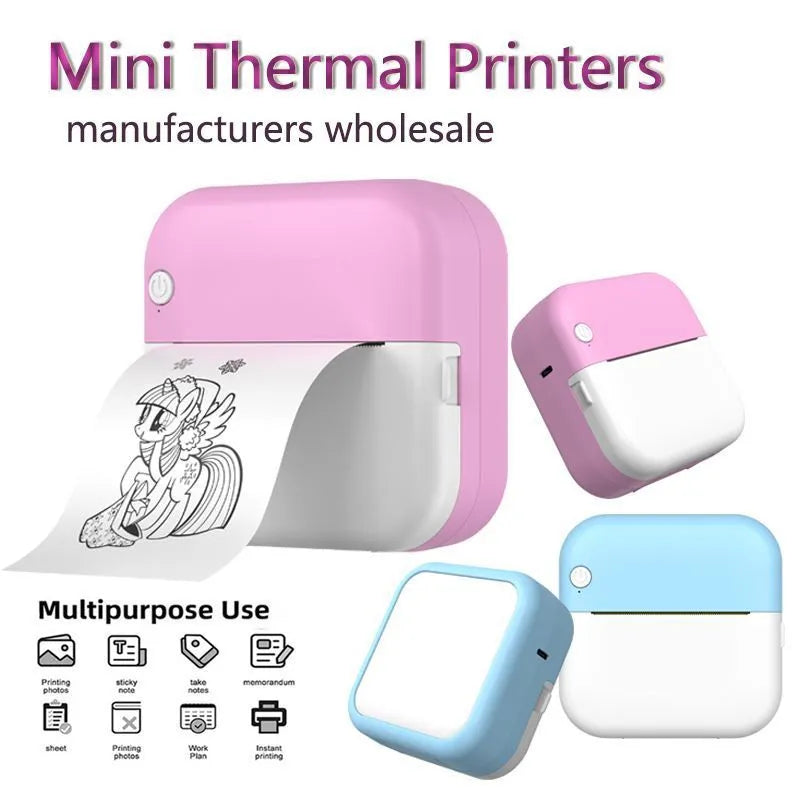 Student mini thermal label printer with USB cable and printing paper, 12x9x4.6cm compact size