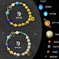 Two natural stone beaded bracelets for zodiac signs laid side by side.