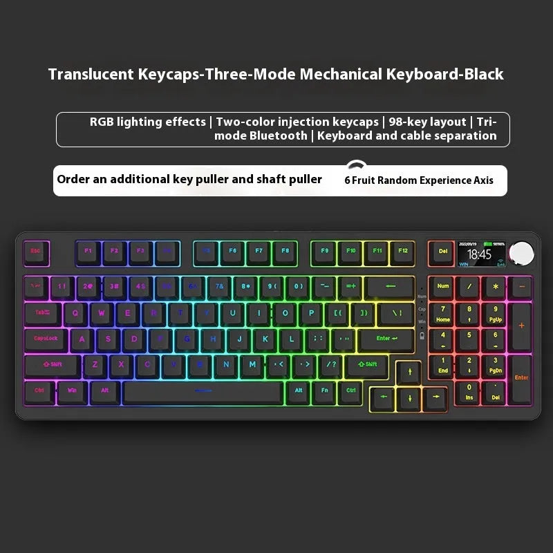 98-key wireless Bluetooth mechanical keyboard kit with metal knob on desk