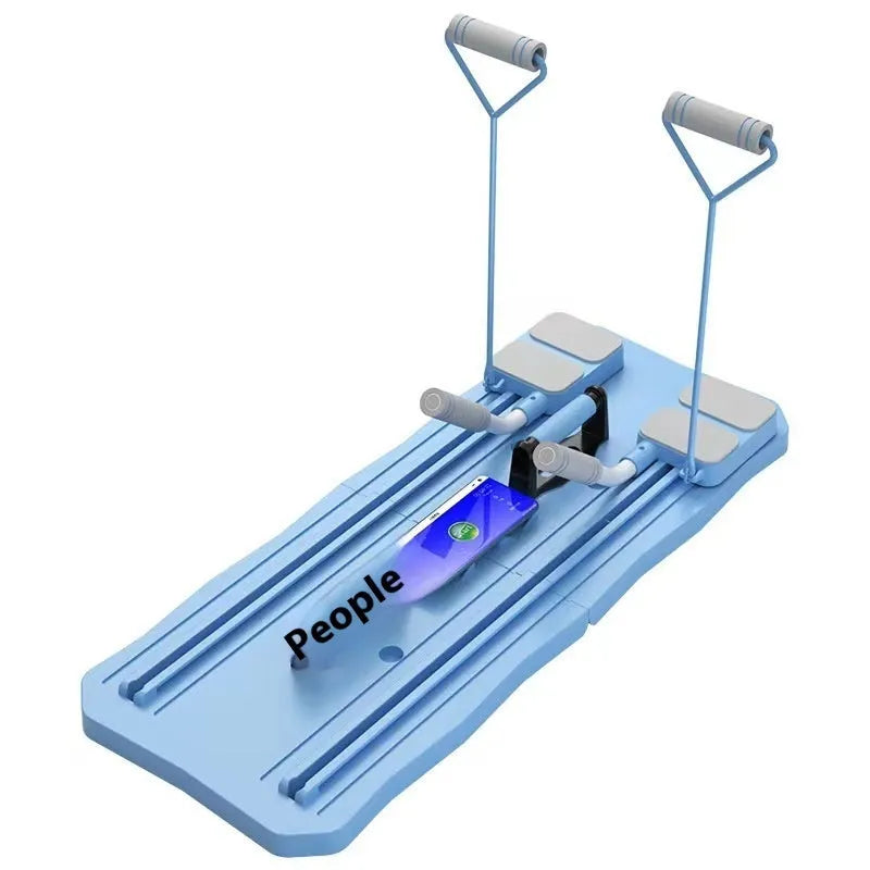 Blue multi-functional fitness board with abdominal wheel for home workouts