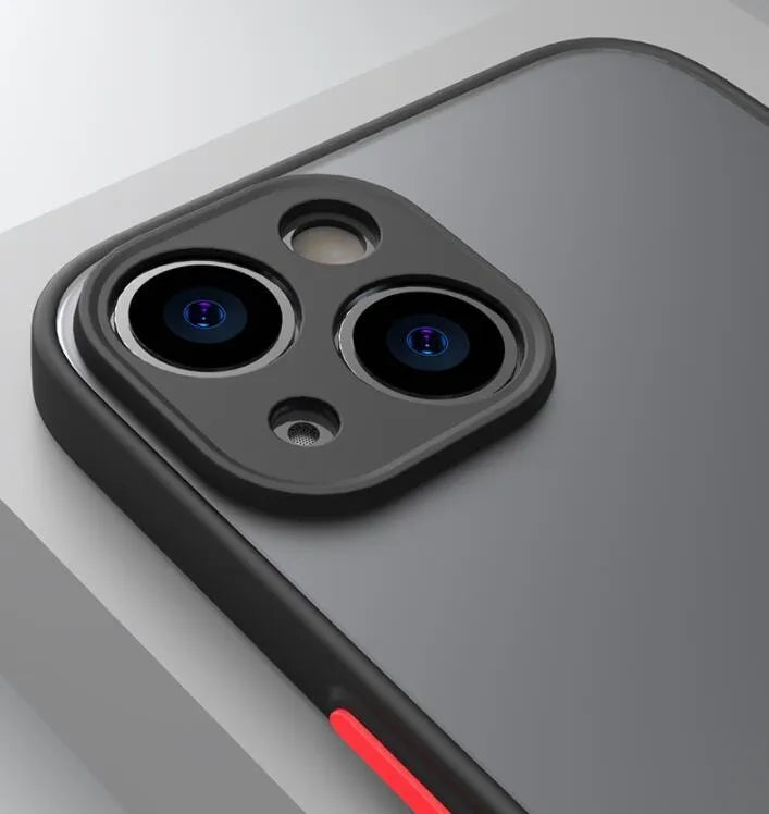 Frosted hard iPhone case with fine hole pattern and full camera lens cover in dark night green.