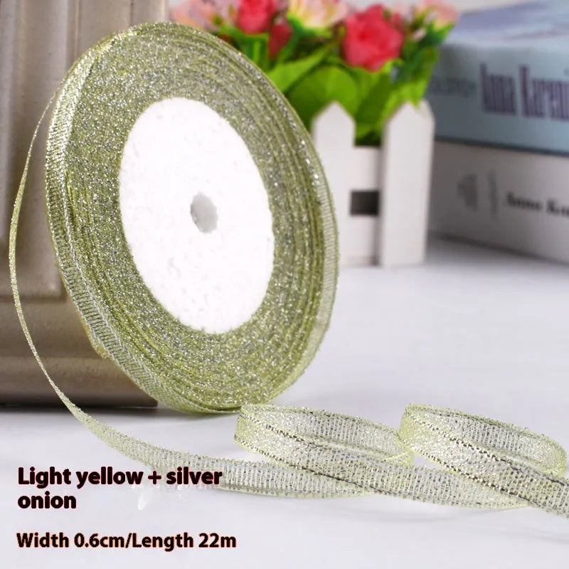 0.6cm wide polyester gift packaging ribbon roll in multiple colour options including gold leaf and jade pink