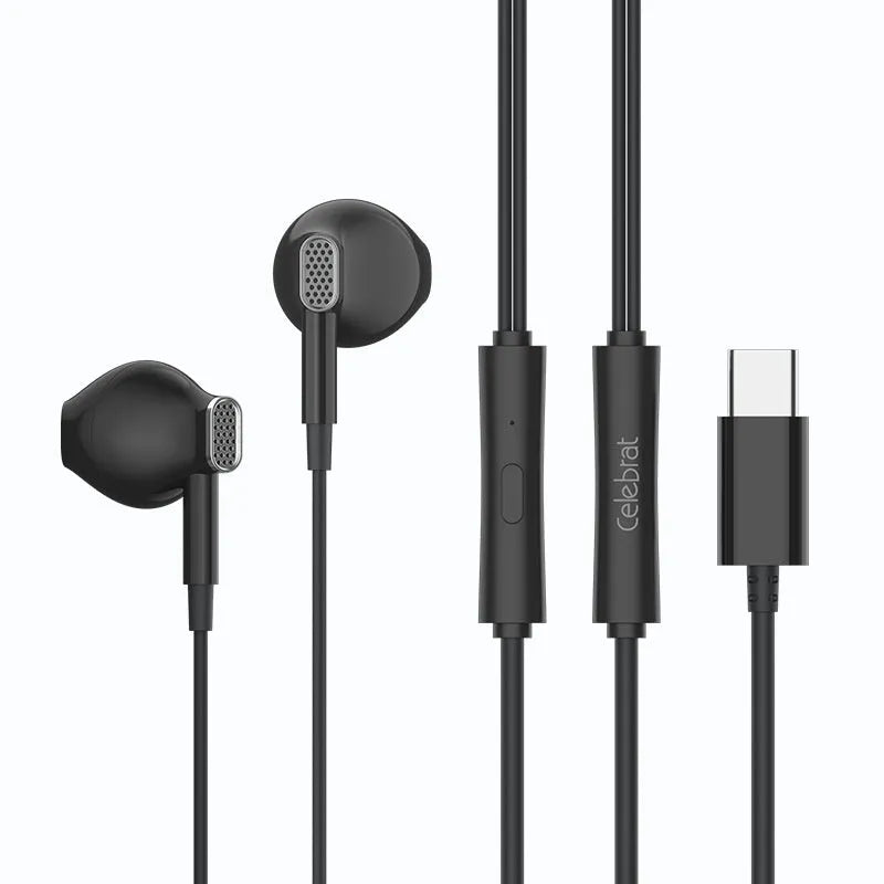Celebrat new TYPE-C wired semi-in-ear headset with 1.2m cable in black and white colour options