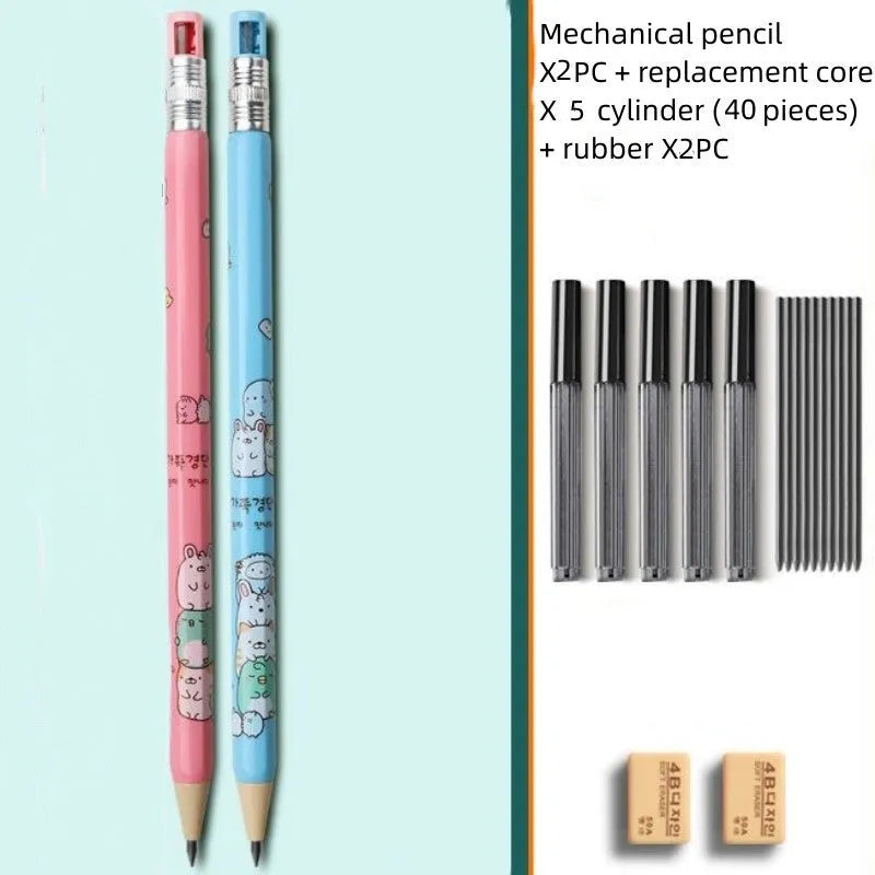 Children's cartoon-themed mechanical pencil with 2.0mm thick lead and plastic construction