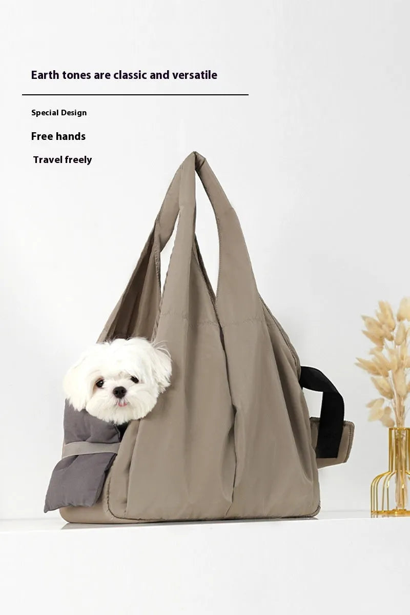 Apricot cloth pet summer handbag carrier measuring 41x16x28 cm for small dogs