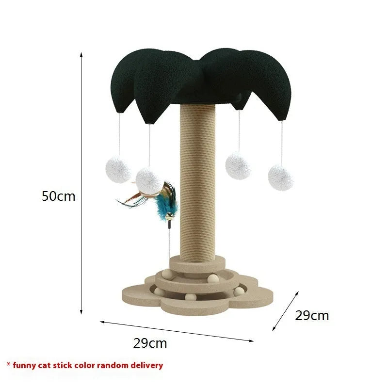 Solid wood cat scratching post with sisal rope and rotating turntable in decorative panda style design