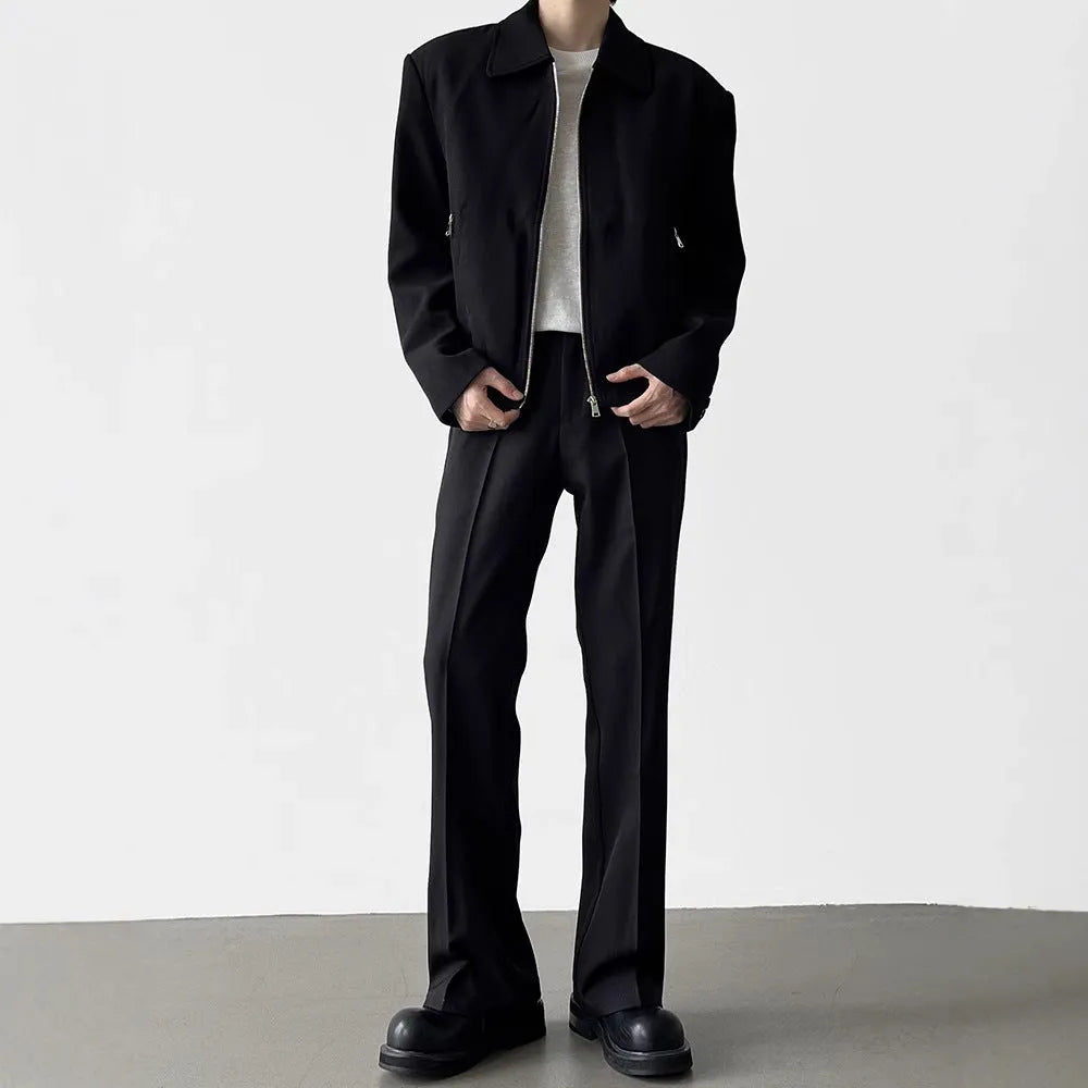 Black straight anti-wrinkle suit trousers with zip placket, polyester fiber, non-ironing finish
