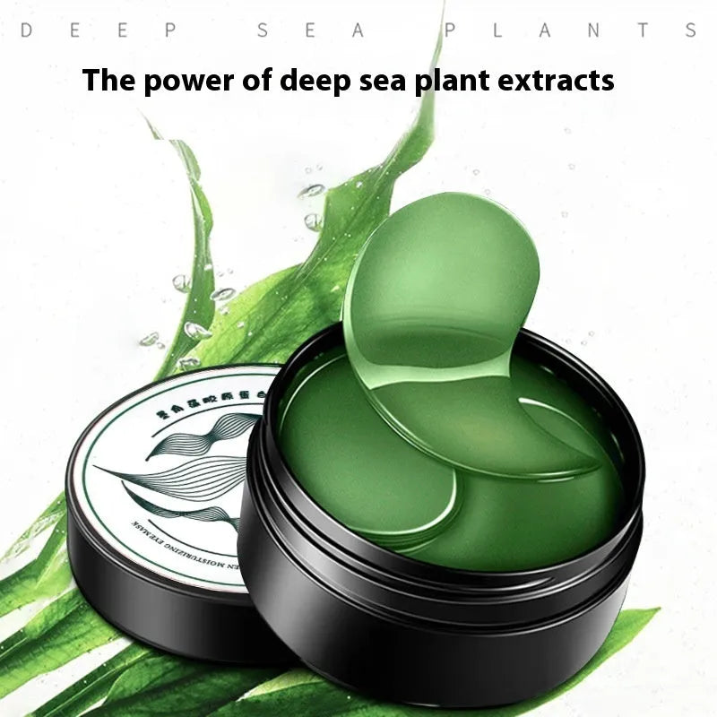 Green seaweed eye mask sheets with 60 tablets containing sodium hyaluronate