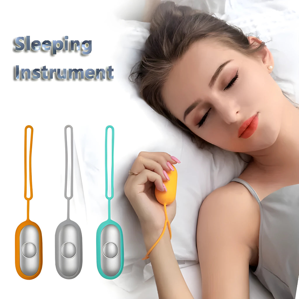 Hand-held micro-current sleep aid device with round button and USB charging port