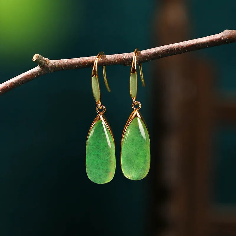 Geometric water droplet Chinese style earrings with CP798 jade colour electroplated finish
