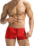 Men's solid colour high waist swimming trunks with a lace-up front closure, shown in black.