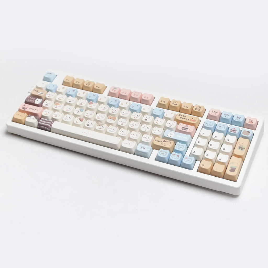 High Sea Salt Cat themed PBT plastic key cap set for mechanical keyboards, showing full layout with coloured keys.