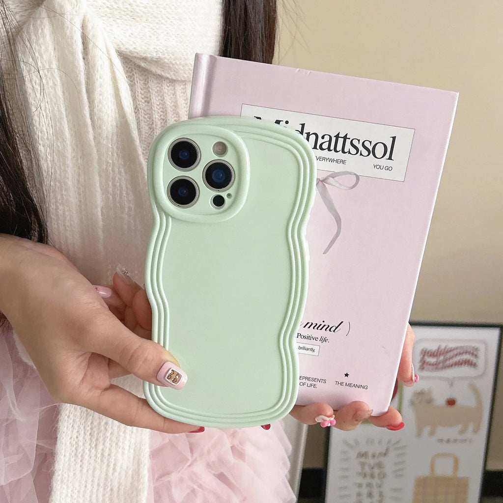 Pastel coloured candy wave pattern TPU phone case for iPhone on a white background.