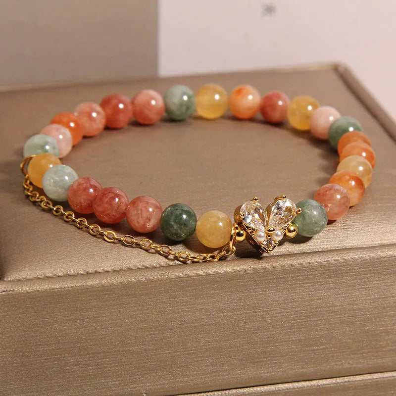Women's crystal bracelet with three V-shaped zircon Fu Lu Shou charms in cartoon style