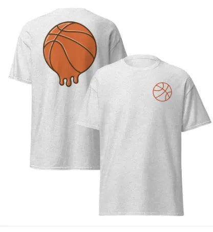 A maroon men's short sleeve t-shirt with a white ball print on the chest.