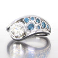 Geometric hollow diamond-inlaid zircon ring for women white gold colour copper retro round