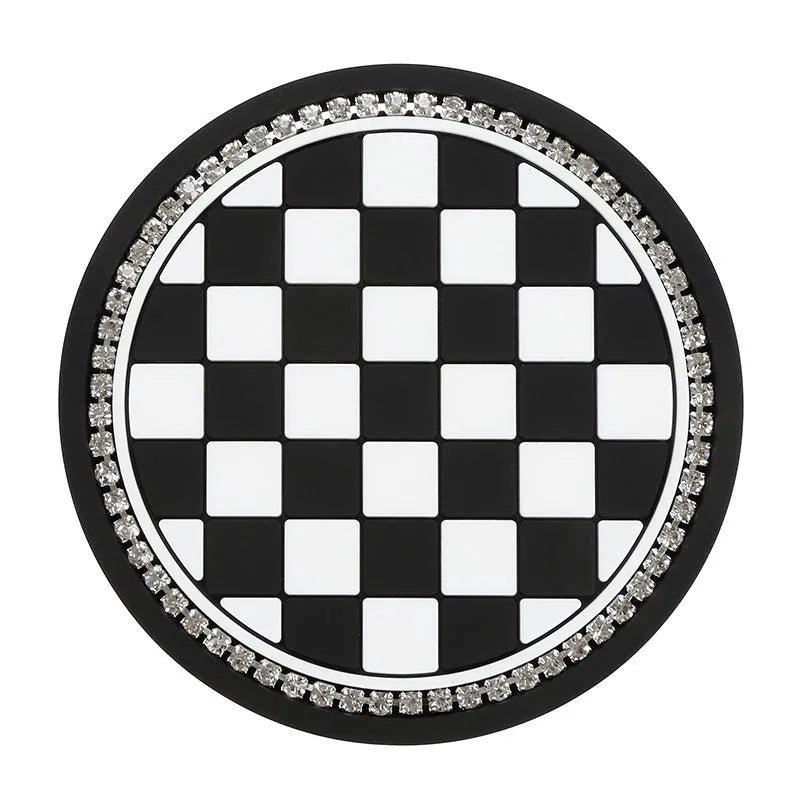 Universal car cup holder mat in PVC plastic with non-slip surface showing four pattern options