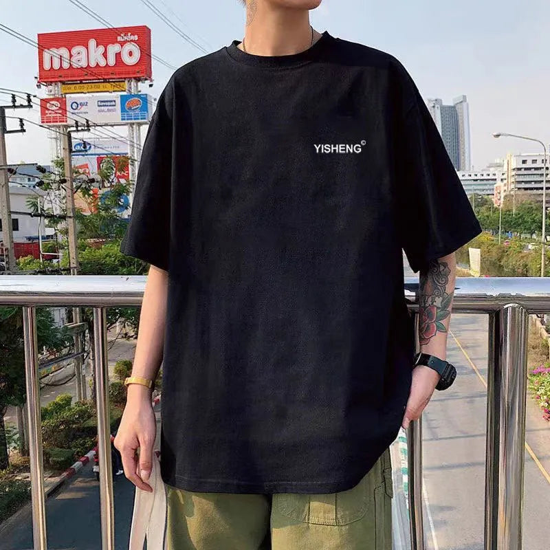 Cotton short sleeve plus size loose round neck print pullover in Faceless Bear Black, front view