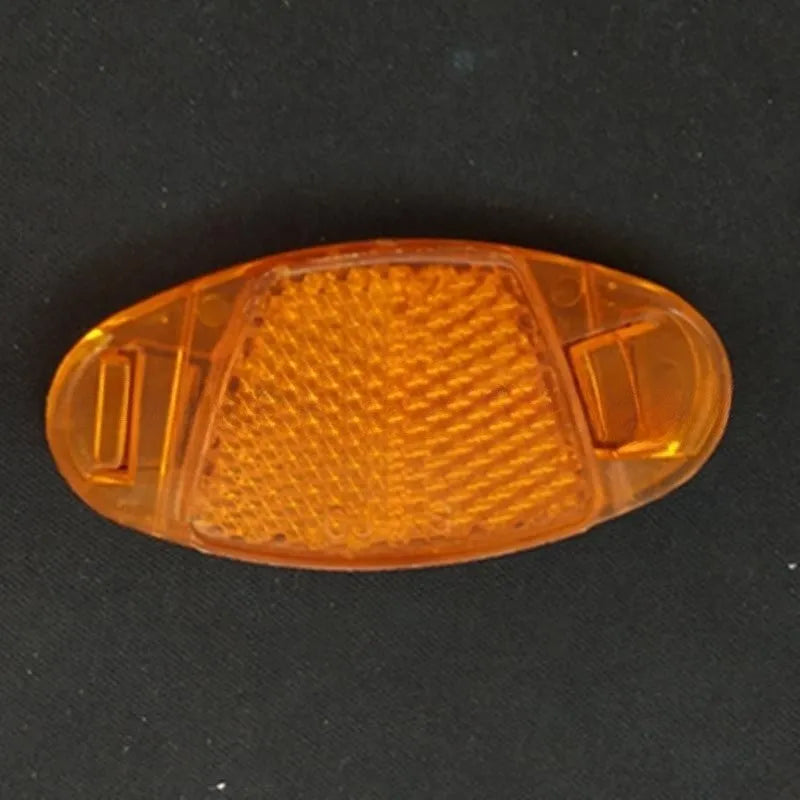 Set of 4 white and yellow plastic bicycle spoke reflectors showing 7.2cm x 3.5cm dimensions